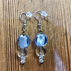 Blue Foil Ladies Long Beaded Earrings / Handmade Ladies Earrings
